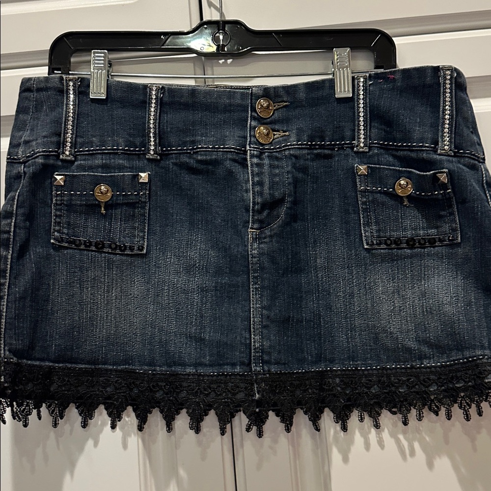 YNQ Dark Wash Denim Mini Skirt